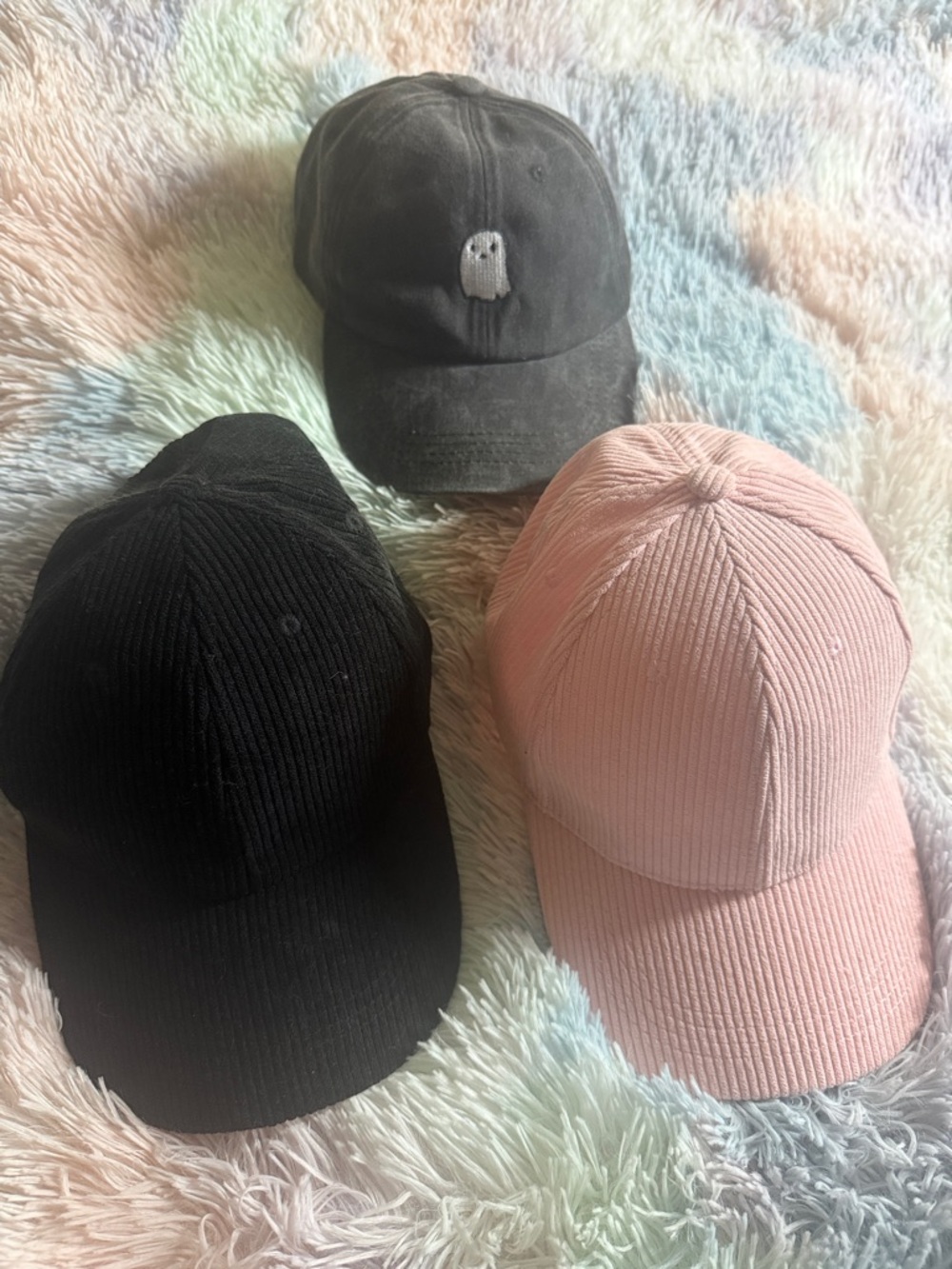 Ribbed Baseball Cap - Pink / Black / Charcoal set of 3 courdoroy